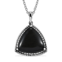 Mexican Velvet Obsidian Trillion Shape Pendant Necklace 20 Inches in Stainless Steel 6.85 ctw