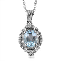 Sky Blue Topaz, White Zircon Pendant Necklace (20 Inches) in Stainless Steel 3.52 ctw