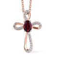 Tanzanian Rhodolite Garnet Cross Pendant Necklace 20 Inches in Vermeil Rose Gold Over Sterling Silver 1.20 ctw - Sticky add to cart bar
