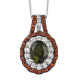 Premium Bohemian Moldavite, Multi Gemstone Double Halo Pendant Necklace 20 Inches in Rhodium and Platinum Over Sterling Silver 3.00 ctw - Sticky add to cart bar