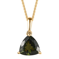 Premium Bohemian Moldavite Solitaire Pendant Necklace 20 Inches in Vermeil Yellow Gold Over Sterling Silver 2.20 ctw