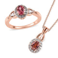 Premium Blush Tourmaline, White Zircon Halo Ring and Pendant Necklace 20 Inches in Vermeil Rose Gold Over Sterling Silver 1.15 ctw - Sticky add to cart bar