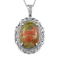 Unakite Pendant Necklace 20 Inches in Stainless Steel 27.20 ctw - Sticky add to cart bar