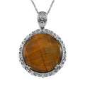 Tiger's Eye Pendant Necklace 20 Inches in Stainless Steel 40.30 ctw - Sticky add to cart bar