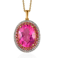 Pink Topaz and White Topaz Pendant Necklace 20 Inches in Vermeil Yellow Gold Over Sterling Silver 13.10 ctw