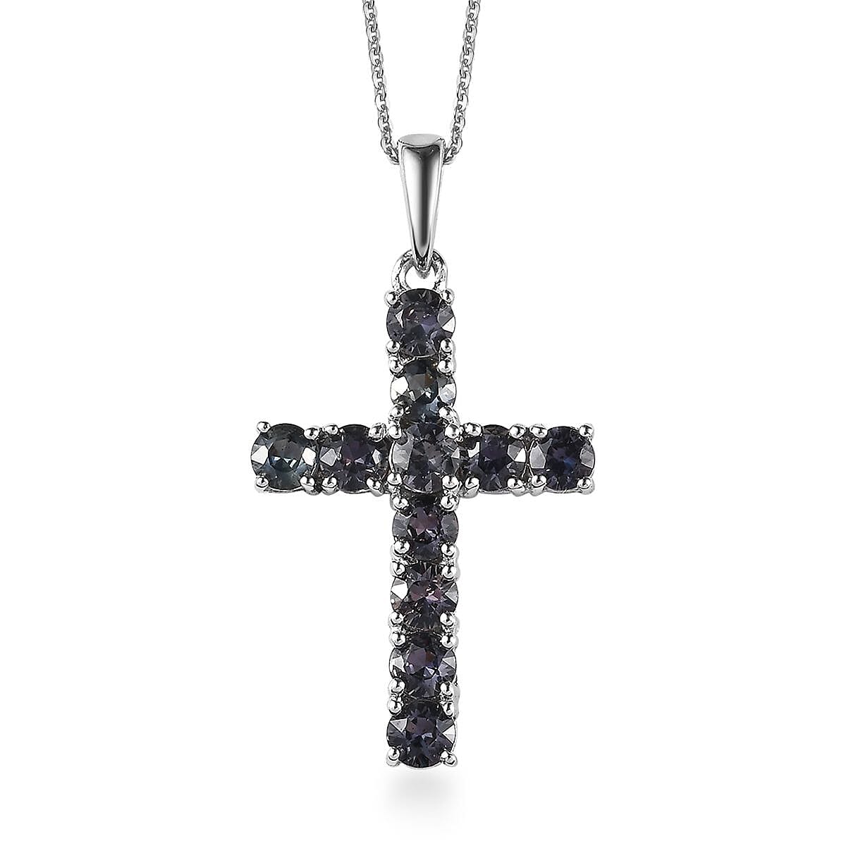 Parti Sapphire Cross Pendant Necklace (20 Inches) in Platinum Over Sterling Silver 3.50 ctw