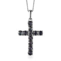 Parti Sapphire Cross Pendant Necklace (20 Inches) in Platinum Over Sterling Silver 3.50 ctw - Sticky add to cart bar