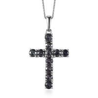 Parti Sapphire Cross Pendant Necklace (20 Inches) in Platinum Over Sterling Silver 3.50 ctw