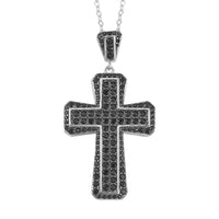 Doorbuster Thai Black Spinel and White Zircon Reversiable Cross Pendant Necklace 20 Inches in Rhodium Over Sterling Silver 2.25 ctw