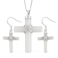 Doorbuster White Jade Cross Earrings and Pendant Necklace 18 Inches in Rhodium Over Sterling Silver 48.50 ctw - Sticky add to cart bar