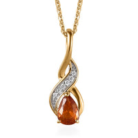 Premium Nigerian Spessartite Garnet and Moissanite Pendant Necklace 20 Inches in Vermeil Yellow Gold Over Sterling Silver 0.60 ctw
