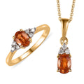Premium Nigerian Spessartite Garnet and Moissanite Ring and Pendant Necklace 20 Inches in Vermeil Yellow Gold Over Sterling Silver 1.40 ctw - Sticky add to cart bar