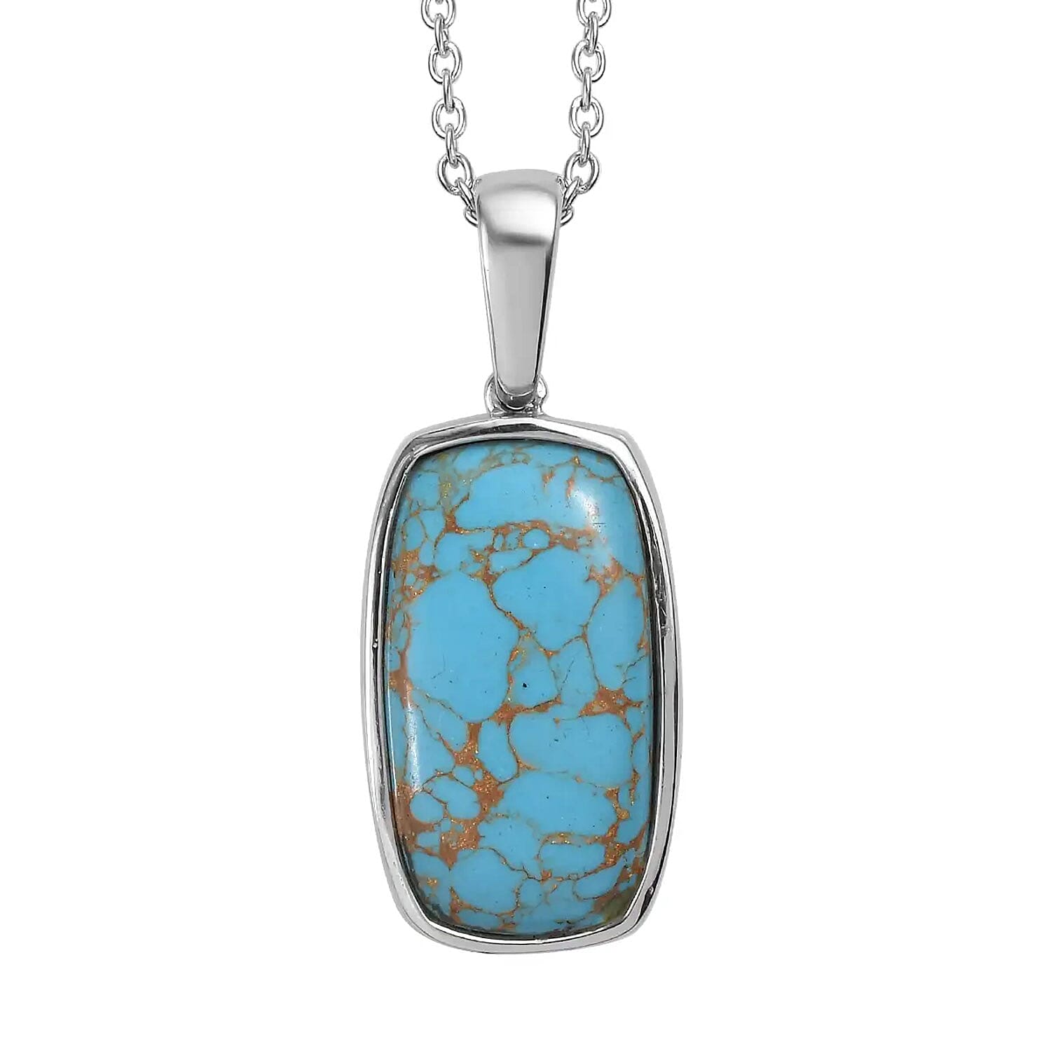 Doorbuster Mojave Blue Turquoise Solitaire Pendant Necklace (20 Inches) in Stainless Steel 11.30 ctw