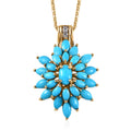 Sleeping Beauty Turquoise and White Zircon Floral Pendant Necklace 20 Inches in Vermeil Yellow Gold Over Sterling Silver 4.50 ctw - Sticky add to cart bar