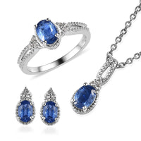 TLV Kashmir Kyanite, White Topaz Stud Earrings, Ring (Size 5.0) and Pendant Necklace (20 Inches) in Platinum Over Sterling Silver and Stainless Steel 3.50 Carat Total Weight