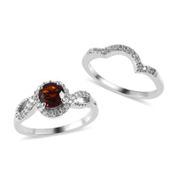 Premium Brazilian Cherry Citrine and White Zircon Set of 2 Stackable Ring in Platinum Over Sterling Silver 1.40 ctw