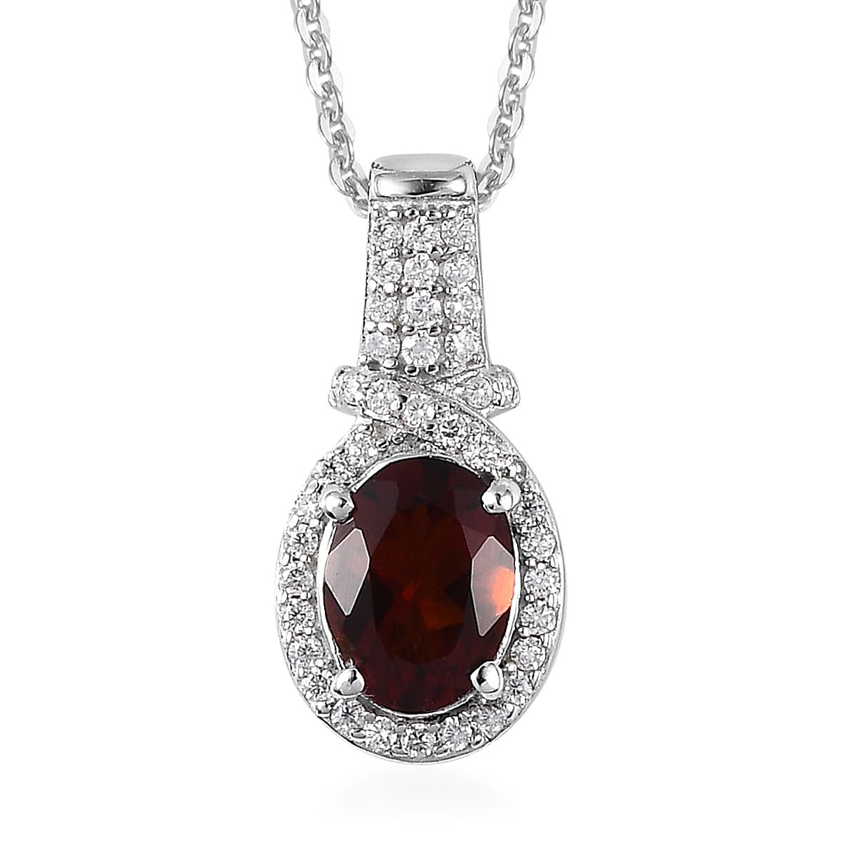 Premium Brazilian Cherry Citrine and Moissanite Pendant Necklace 20 Inches in Platinum Over Sterling Silver 1.35 ctw