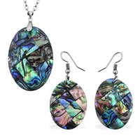 Abalone Shell Necklace (20 Inches) and Dangle Earrings in Sterling Silver