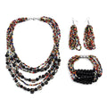 Multi Color Seed Beaded Multi Layer Bracelet and Necklace and Earrings in Sterling Silver - Sticky add to cart bar