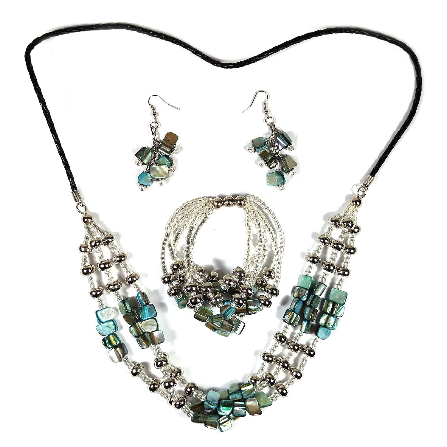 Turquoise Color Seed Beaded Multi Layer Bracelet (7.50In) and Necklace 20 Inches