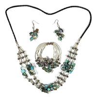 Turquoise Color Seed Beaded Multi Layer Bracelet (7.50In) and Necklace 20 Inches
