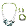 Green Seed Beaded Multi Layer Bracelet (7.50In) and Necklace 20 Inches and Earrings in Sterling Silver - Sticky add to cart bar