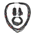 Black Seed Beaded Multi Layer Bracelet (7.50In) and Necklace 20 Inches and Earrings in Sterling Silver - Sticky add to cart bar