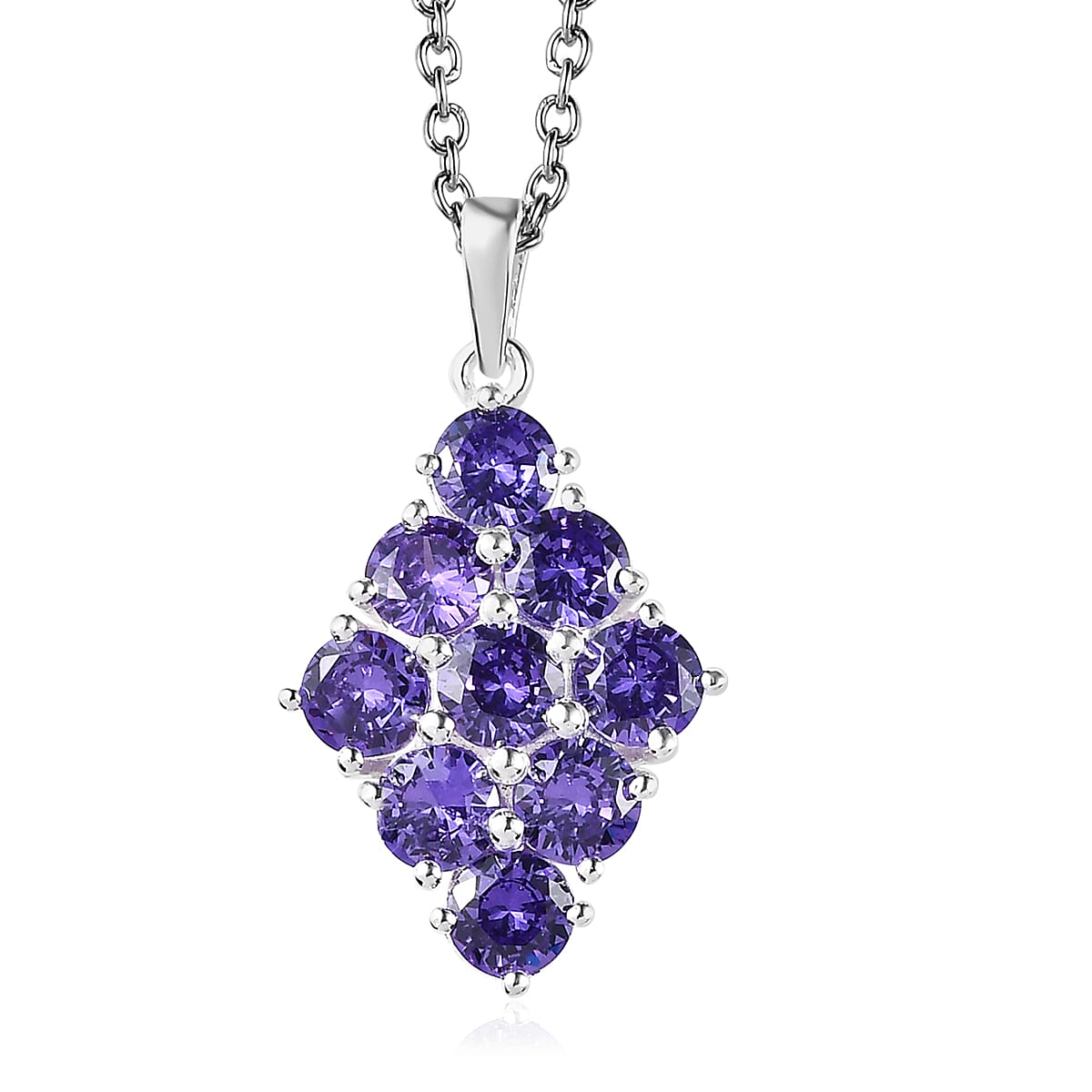 Simulated Blue Diamond Pendant in Sterling Silver with Stainless Steel Necklace 20 Inches 5.40 ctw