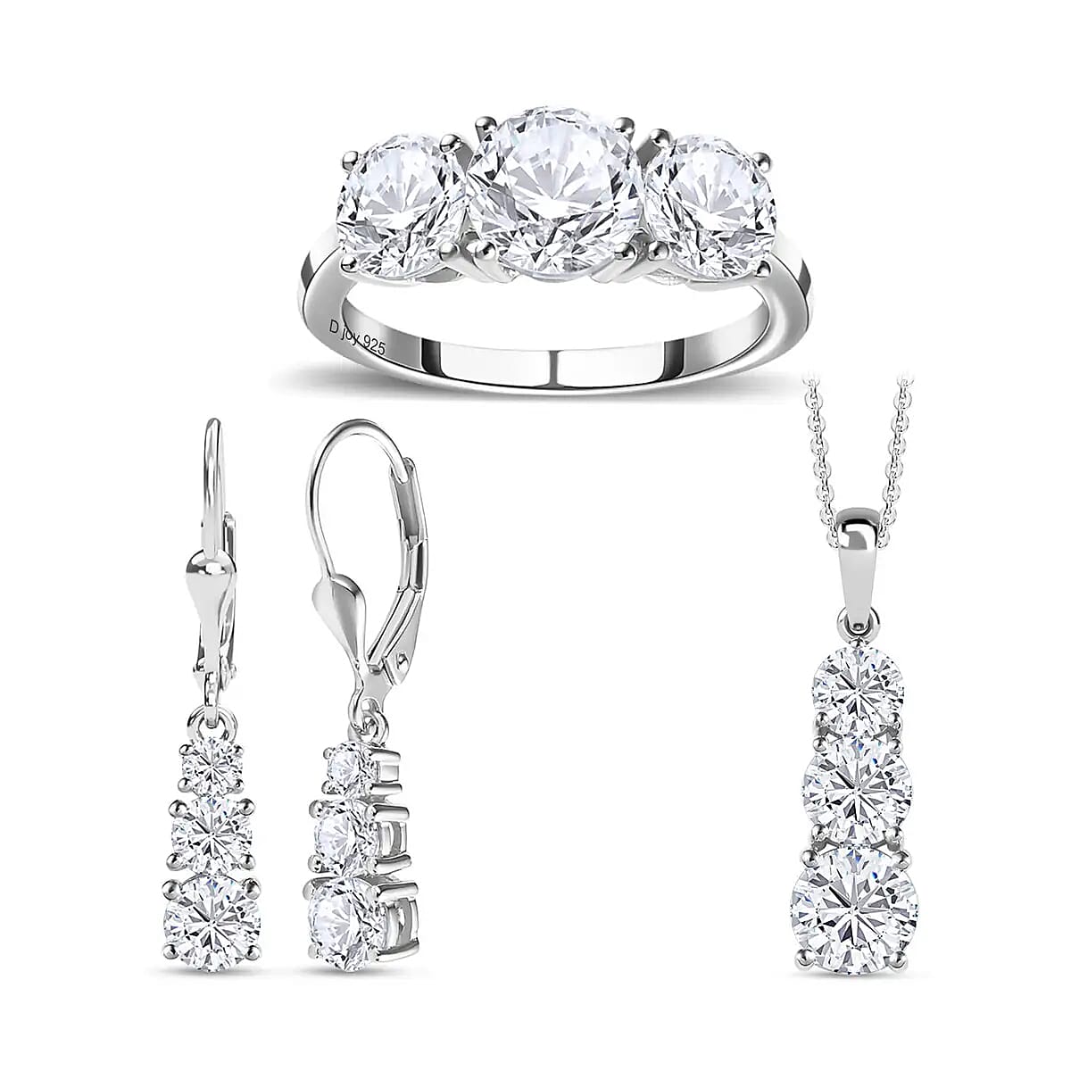TLV Moissanite (Rnd 7mm) Lever Back Earrings, Ring (Size 5.0), Pendant Necklace (20 Inches) in Platinum Over Sterling Silver 6.75 ctw