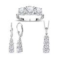 TLV Moissanite (Rnd 7mm) Lever Back Earrings, Ring (Size 5.0), Pendant Necklace (20 Inches) in Platinum Over Sterling Silver 6.75 ctw - Sticky add to cart bar