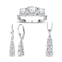 TLV Moissanite (Rnd 7mm) Lever Back Earrings, Ring (Size 5.0), Pendant Necklace (20 Inches) in Platinum Over Sterling Silver 6.75 ctw