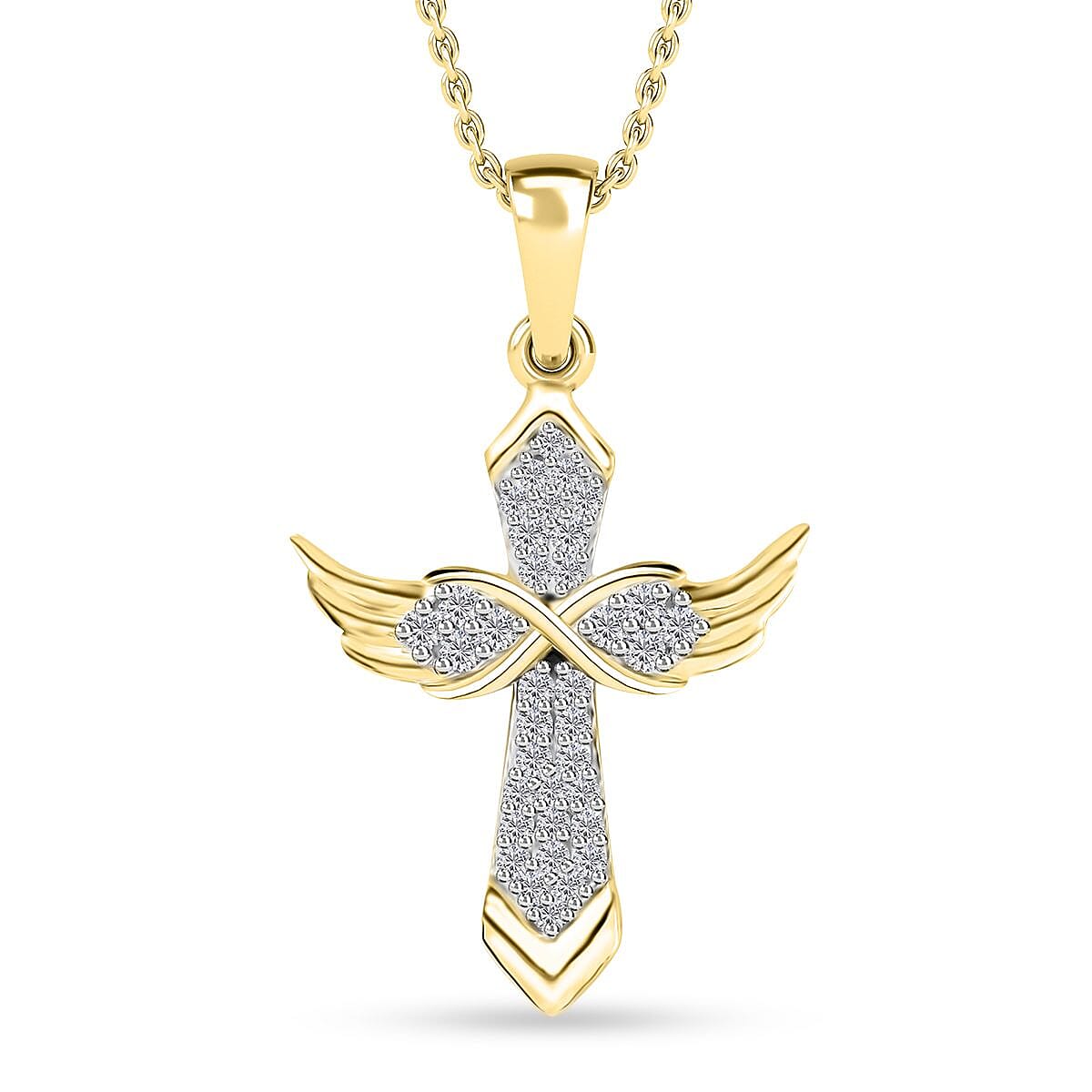 Moissanite Angel Wing Pendant Necklace (20 Inches) in Vermeil YG Over Sterling Silver 0.33 ctw