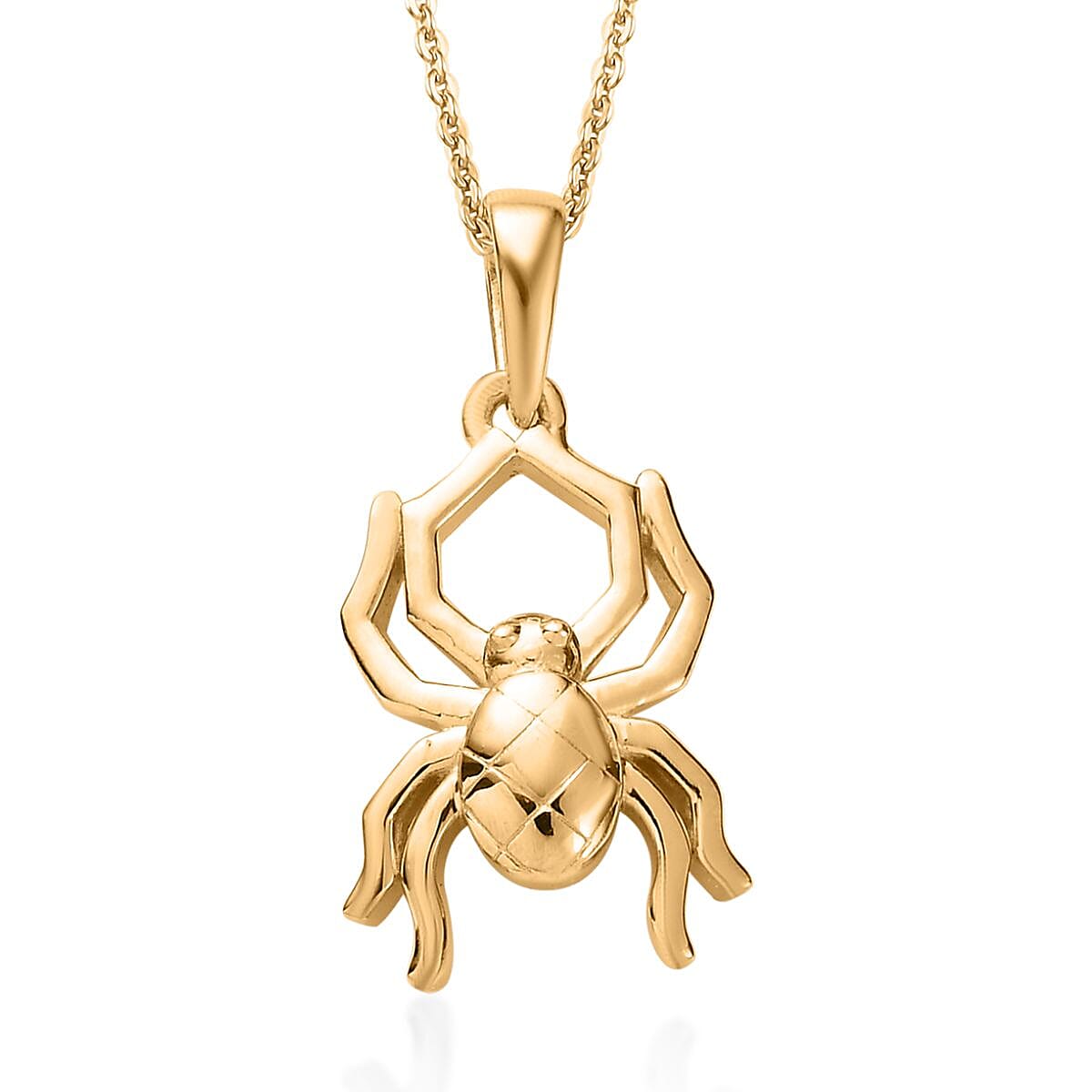 Vermeil Yellow Gold Over Sterling Silver Halloween Spider Pendant with ION Plated YG Stainless Steel Necklace 20 Inches