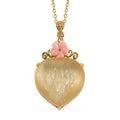 Golden Lepidolite, Pink Mother of Pearl Floral and Heart Pendant Necklace (18 Inches) in Vermeil YG Over Sterling Silver - Sticky add to cart bar