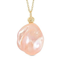 Peach Baroque Pearl Pendant 30.50 ctw Necklace in Vermeil YG Over Sterling Silver 20 Inches