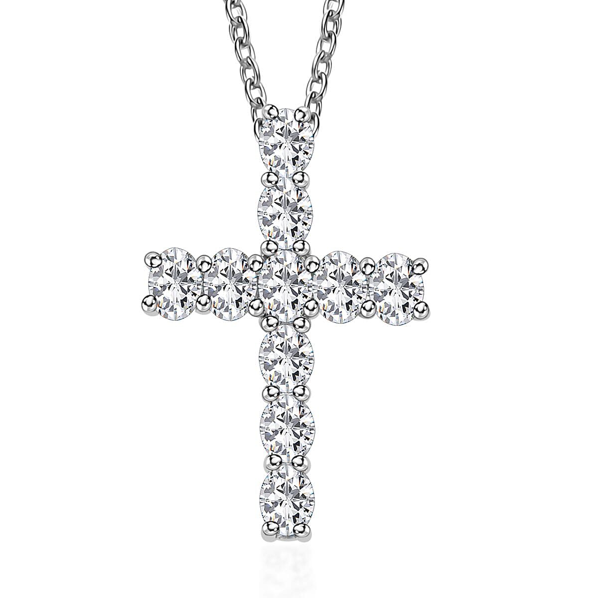 Moissanite Cross Pendant Necklace 20 Inches in Platinum Over Sterling Silver 1.65 ctw