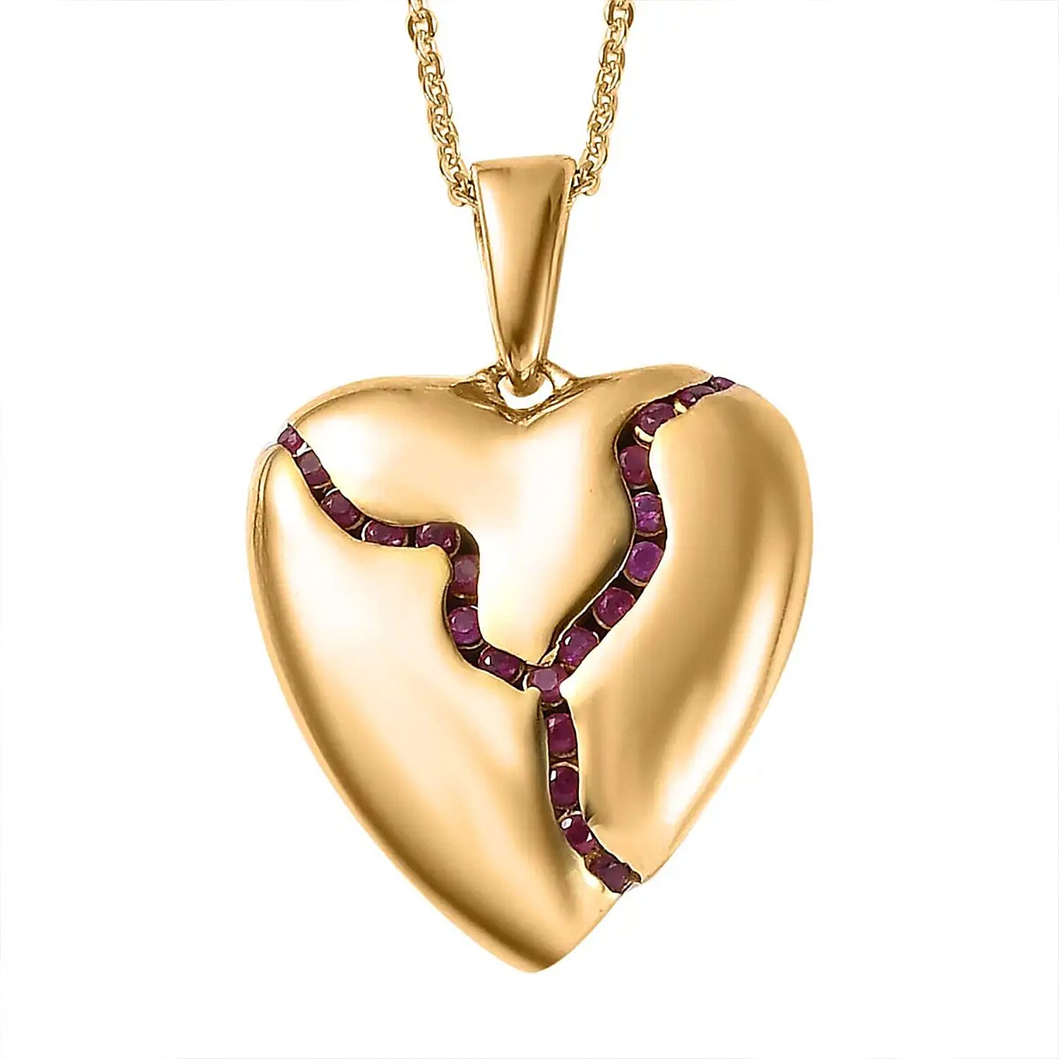 Ruby Heart Pendant Necklace (20 Inches) in Vermeil YG Over Sterling Silver 0.40 ctw