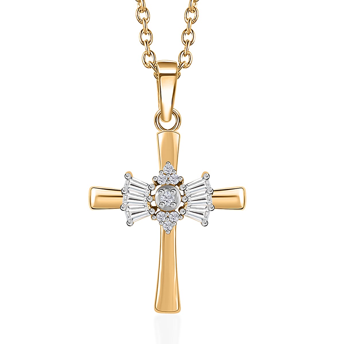 Moissanite Cross Pendant Necklace 20 Inches in Vermeil Yellow Gold Over Sterling Silver 0.25 ctw