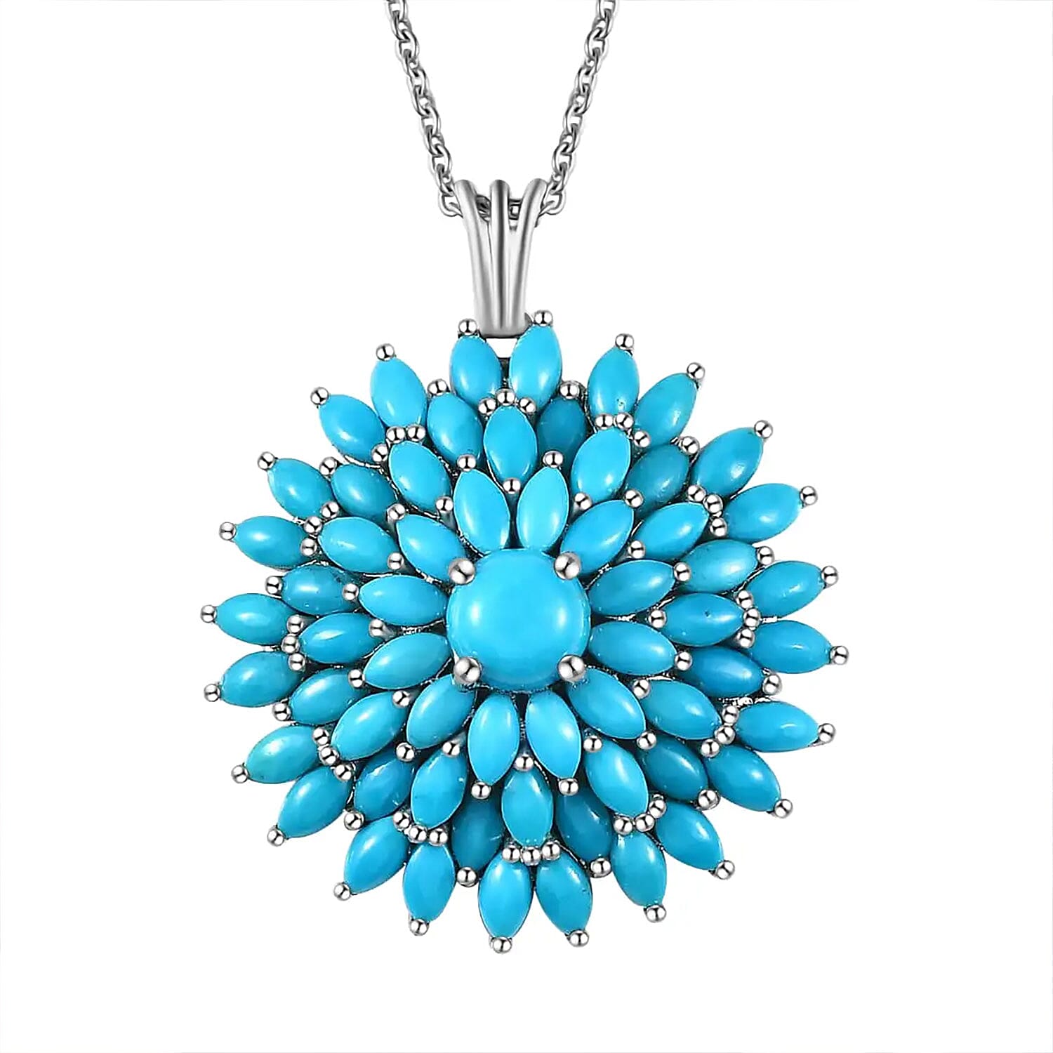Doorbuster Sleeping Beauty Turquoise Floral Spray Pendant Necklace 20 Inches in Platinum Over Sterling Silver 10.35 ctw