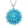 Doorbuster Sleeping Beauty Turquoise Floral Spray Pendant Necklace 20 Inches in Platinum Over Sterling Silver 10.35 ctw - Sticky add to cart bar
