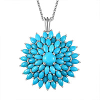 Doorbuster Sleeping Beauty Turquoise Floral Spray Pendant Necklace 20 Inches in Platinum Over Sterling Silver 10.35 ctw