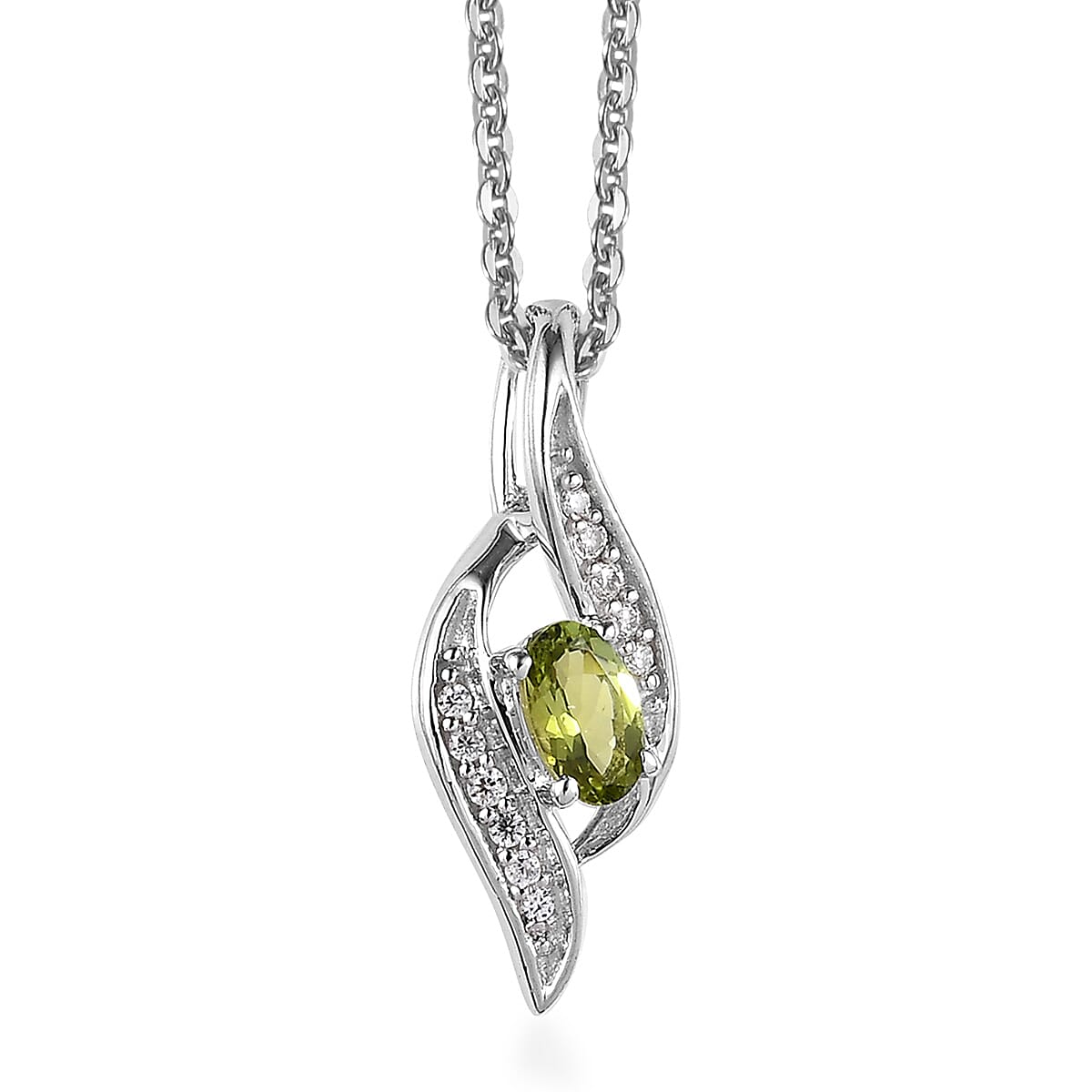 Premium Natural Calabar Green Tourmaline and Moissanite Pendant Necklace 20 Inches in Platinum Over Sterling Silver 0.30 ctw