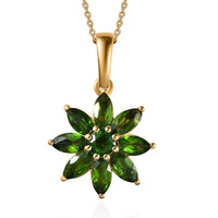Chrome Diopside Floral Pendant Necklace 20 Inches in Vermeil Yellow Gold Over Sterling Silver 2.15 ctw