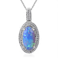 AAA Ethiopian Welo Opal and Moissanite Double Halo Pendant Necklace 18 Inches in Platinum Over Sterling Silver 3.65 ctw - Sticky add to cart bar