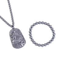 Terahertz Beaded Stretch Bracelet and Phoenix Pendant with Beaded Necklace 21 Inches in Sterling Silver 425.00 ctw