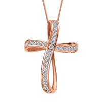 Moissanite Cross Pendant Necklace 18 Inches in Vermeil Rose Gold Over Sterling Silver 1.50 ctw