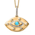 Sleeping Beauty Turquoise and White Zircon Evil Eye Protector Celestial Medallion Pendant Necklace 20 Inches in Vermeil Yellow Gold Over Sterling Silver 0.70 ctw - Sticky add to cart bar
