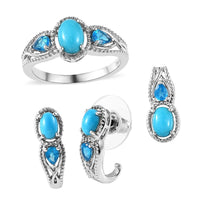 Doorbuster Premium Sleeping Beauty Turquoise and Malgache Neon Apatite J-Hoop Earrings, Ring (Size 5.0) and Pendant in Platinum Over Sterling Silver 3.15 ctw