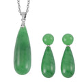 TLV Green Jade Drop Earrings and Pendant in Rhodium Over Sterling Silver with Stainless Steel Necklace (20 Inches) 69.91 ctw - Sticky add to cart bar