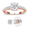 Moissanite (Rnd 6.5mm) Earrings and Ring (Size 5.0) in Platinum Over Sterling Silver 2.00 ctw - Sticky add to cart bar